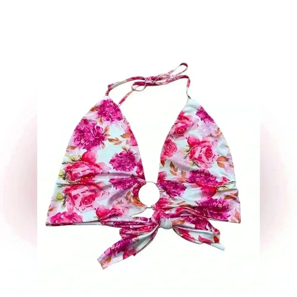 S Betro, Floral Rose Print Halter Bikini Top, Medium, Pink & White - Picture 2 of 8